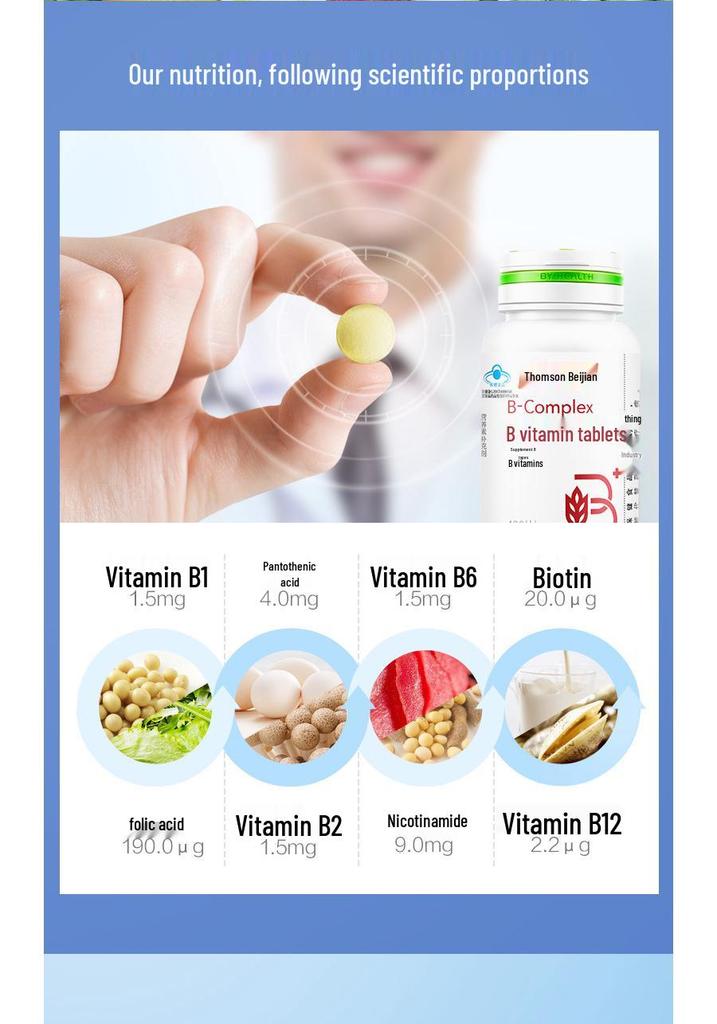 Tangchen B-Vitamins: B1, B2, B6, B12 - 100 Tablets