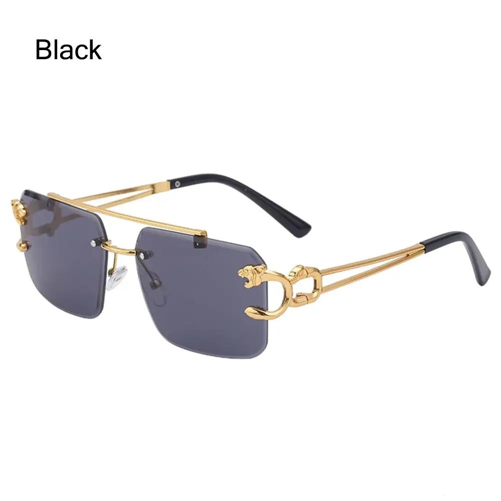 Steampunk Rimless Square Sunglasses Men 2025 Luxury Brand Designer Gold Lion Decoration Sun Glasses for Women Vintage Eyewear