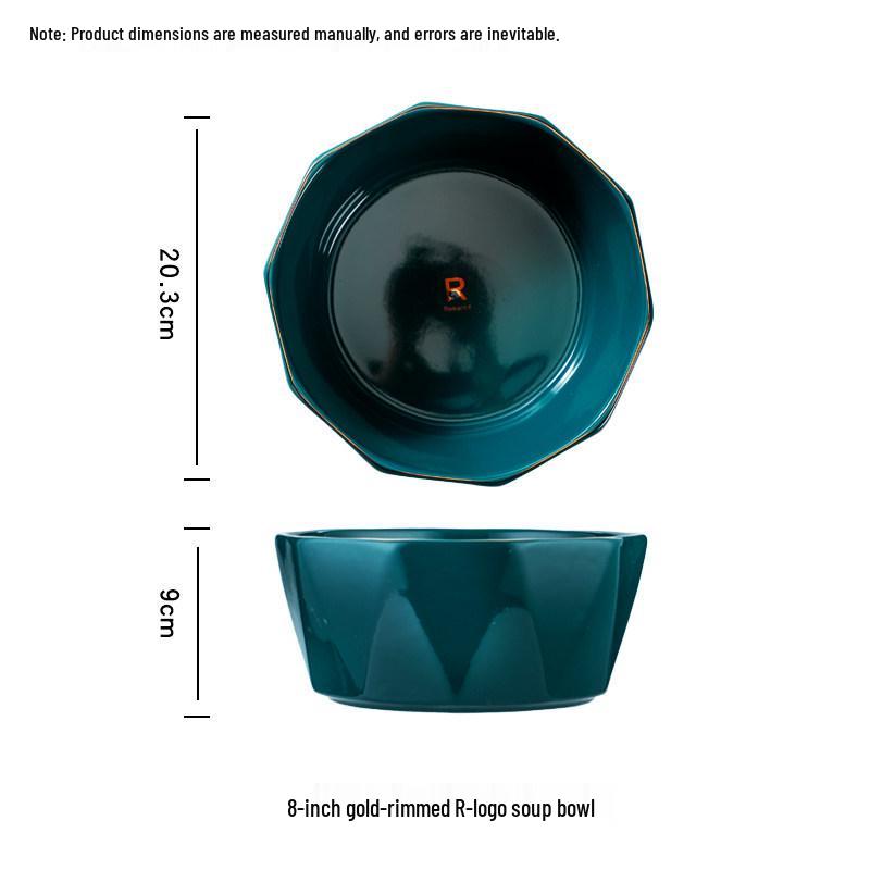 

Набор из 2 керамических суповых тарелок «Алмаз» диаметром 8 дюймов - Креативные роскошные тарелки для лапши и рыбы с квашеной капустой Single 8-inch Diamond Soup Bowl R-Mark