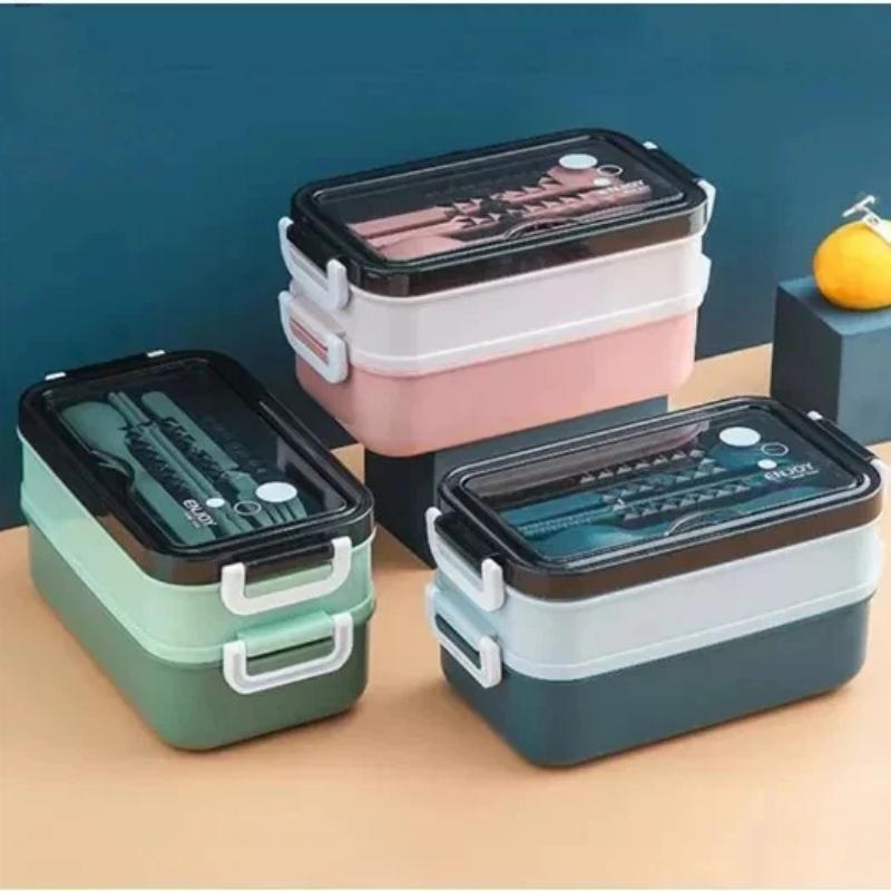 Japanese Rectangle Double Layers Bento Box Leakproof Lunch Boxes Sealed Multi-Compartment Box Lunchbox With Tableware
