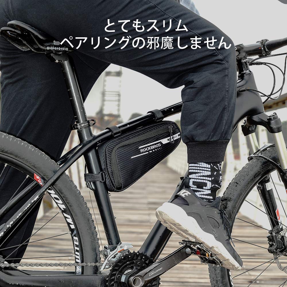 ROCKBROS Bicycle Frame Bag, Triangle Bag for Road Bikes, 1.2L Capacity, Knee-Friendly, with Small Item Compartments and Dividers, for Ample Storage