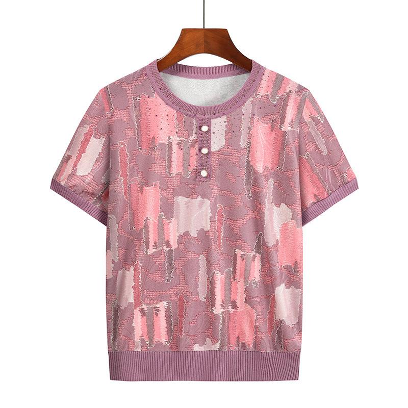 Women's Summer Knit Top: Mom-Style Short-Sleeve Cropped Top, Loose-Fit Casual Top