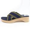 Hermes Sandals Fool Toe Canvas Wood Navy Canvas Women 36 Used