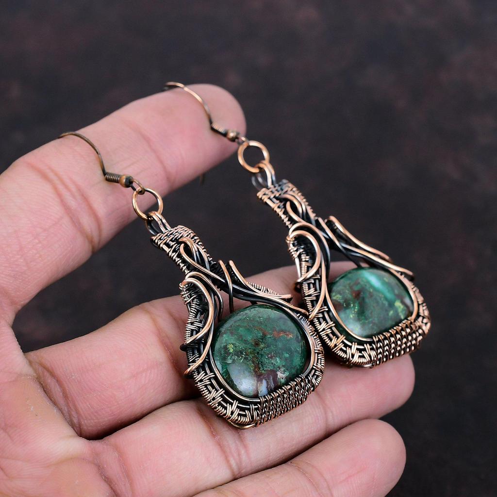 Cuprite Chrysocolla Earring Copper Wire Wrapped Earrings Handmade Earring Copper Jewelry Gemstone Earrings Wire Wrap Jewelry Gift For Mother
