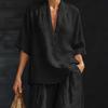 Completi Estivi da Relax a 2 Pezzi per Donna con Scollo a V, Manica Corta e Pantaloni a Gamba Larga, Set Casual per Viaggi e Vacanze