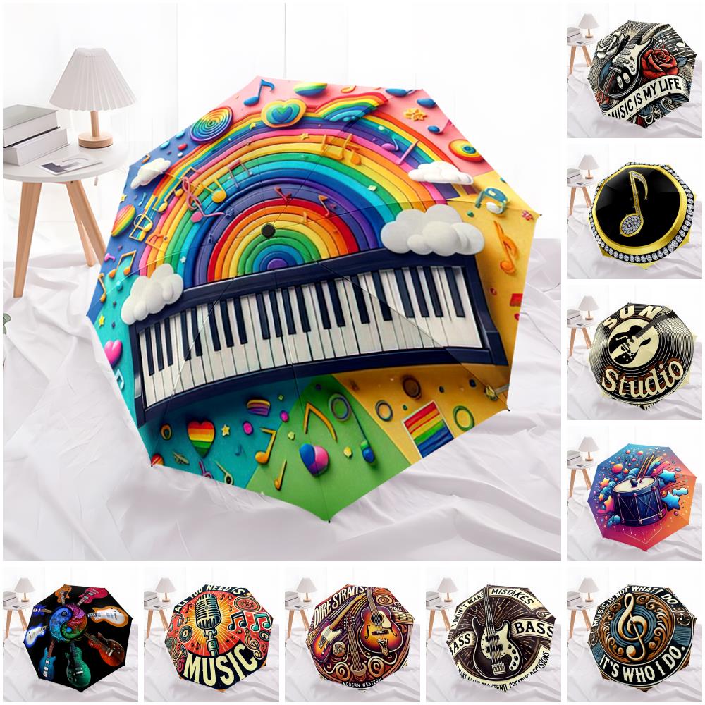 1pc Music Theme pattern Umbrella Portable Folding Umbrella Iron Frame Hole Bone Structure Outdoor Home Umbrella