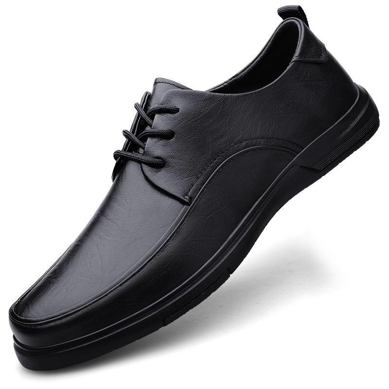 Fashion Men's Oxfords Flats Business Dress Sneakers Men's Genuine Leather Lace-up Casual Shoes Breathable Men Comfortable Walking Shoes