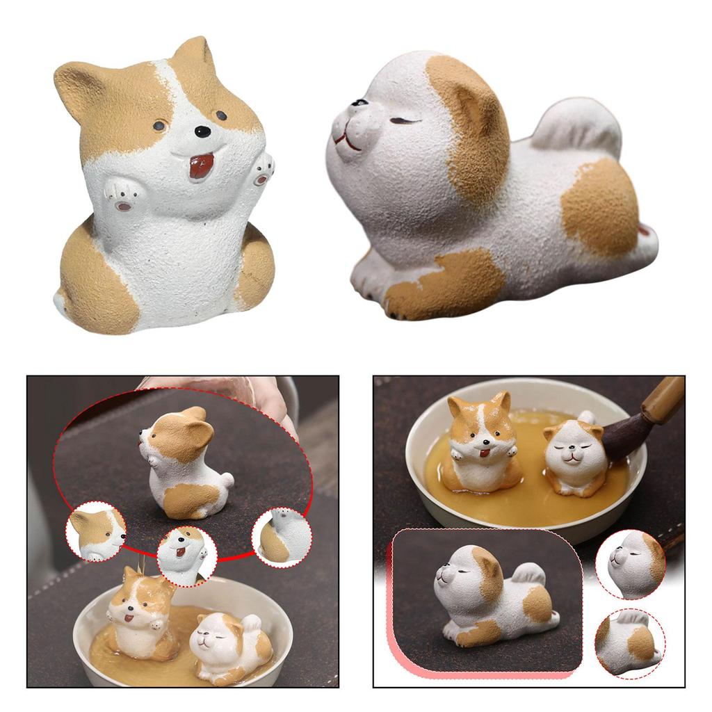 Dog Mini Statue Tea Pet Creative Desktop Ornament for Desk Cabinet Bookshelf