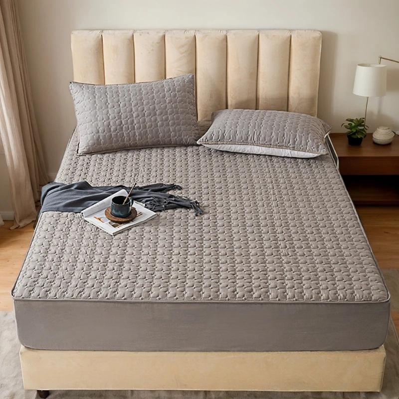 Thicking Quilted Mattress Cover Soft Breathable Elastic Double Fitted Bed Sheet with Deep Pocket Solid Color Matress For Bed