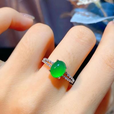 Natürlicher eistransparenter Chalcedon-Achat, schlichter offener Ring im Retro-Temperament, ovaler Eieroberflächenring für Damen, Handschmuck