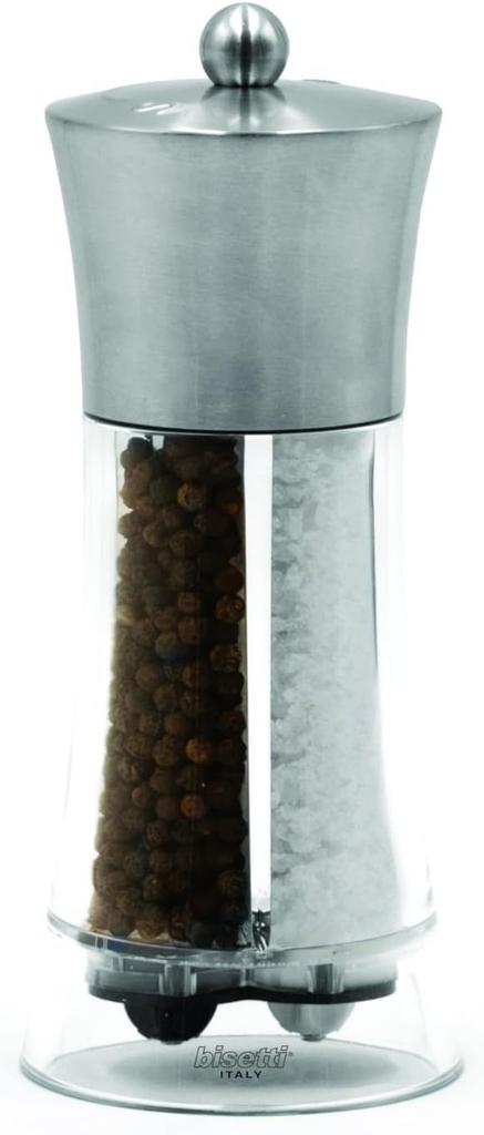 2-in-1 Salt-Pepper Mill - BISETTI - Dual Big Acrylic - Stainless Steel
