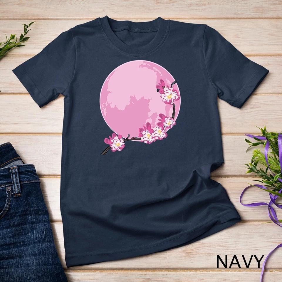 Pink Moon Sakura Flowers Japanese Cherry Blossom Flowers Unisex T-shirt 5 XL