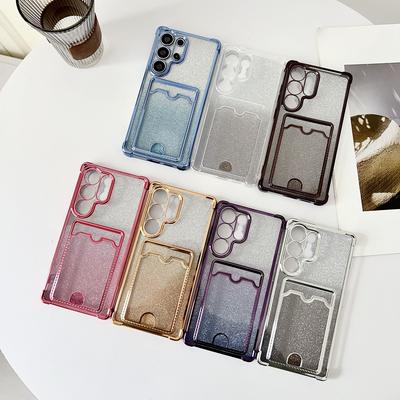 Brokatowe Silikonowe Etui z Kieszonką na Kartę do Smausng S25 Edge S24 FE S23 Ultra A56 A36 A16 A15 A55 A35 Jednokolorowa Ramka Przezroczyste Wstrząsoodporne Etui na Telefon