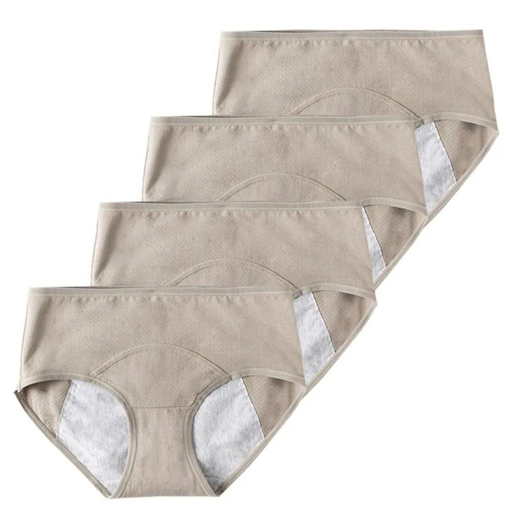 4 Pack Army Green Women's Cotton Leakproof Period Panties Middle Waist Comfortable Underwear