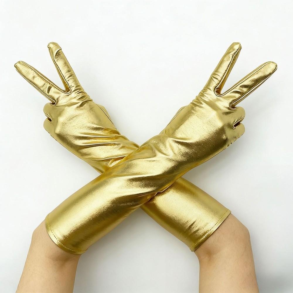 Shiny Long Gloves Elastic Women Mittens Cool Patent Leather Gloves  Party