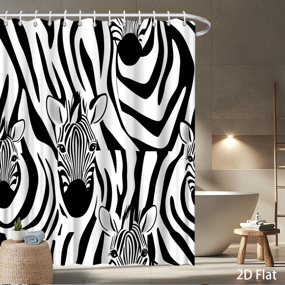 

Zebra Shower Curtain – Bold Black & White Print, Waterproof Polyester, 72X72 / 72X84 / 60X72 Inch, Modern Bathroom Decor W60H190(CM)-1 Pcs