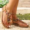 Fashion Colorful String Bead Bohemian Sandals Women Summer Non Slip Flat Heel Beach Sandles Woman Elastic Band Clip Toe Gladiator Shoes