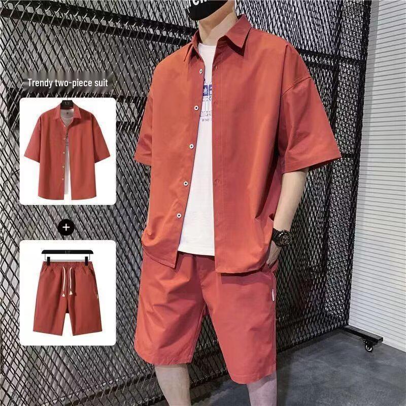2024 Men's Trendy Casual Two-Piece Short-Sleeved Shirt and Shorts Set
