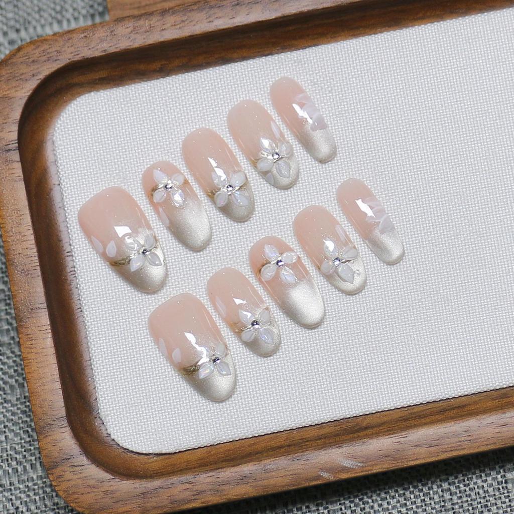 Douyin Trendy Handmade Press-On Ice Crystal Cat Eye Butterfly Nails