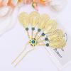Crystal Rhinestone Flower Hairpin Metal Ethnic Headdress Jewelry Thai Style Leaf Hair Stick  Party