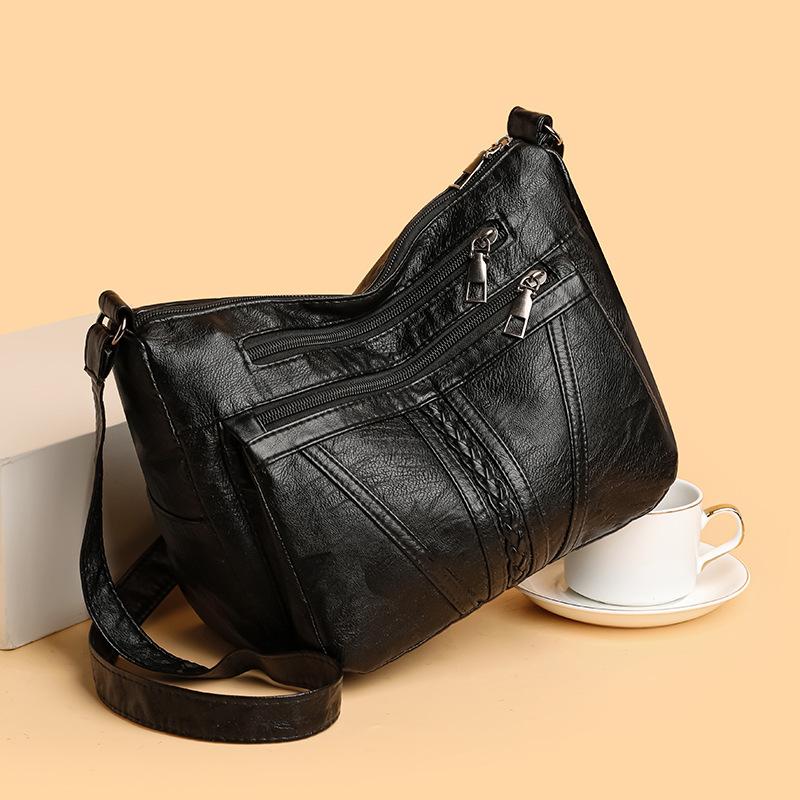 2025 New Fashion Women's Bag Large-capacity Soft Leather Messenger Bag Waterproof and Lightweight Multi-pocket Simple Versatile Shoulder Bag