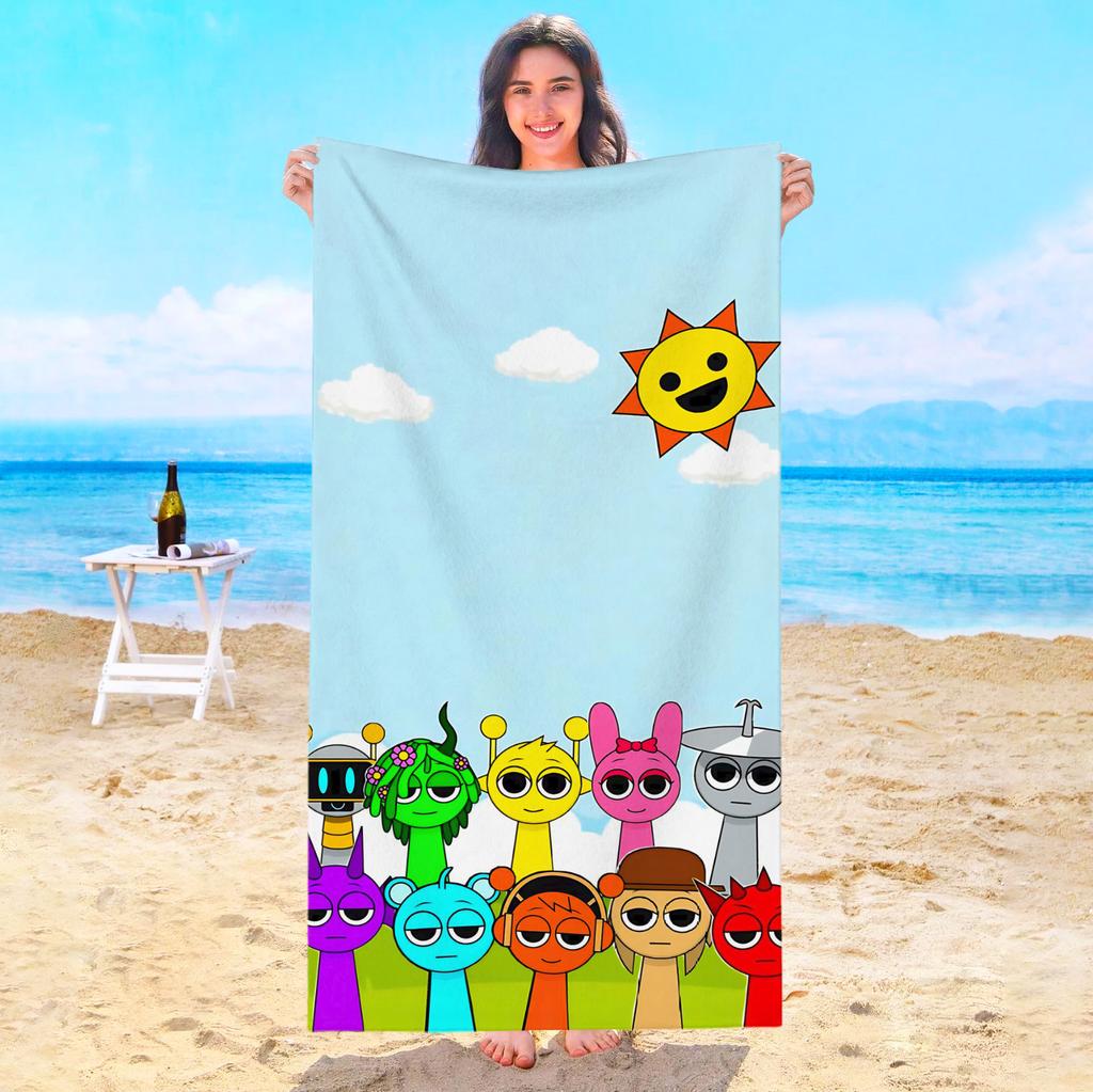Asciugamano da Spiaggia Sprunki Asciugamani da Bagno Bambino Per Casa Viaggio Sauna Playa Piscina Spa Bagno Microfibra Asciugatura Rapida Palestra Doccia