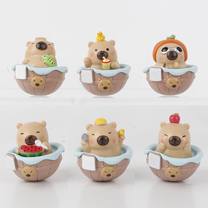 Whimsical Capybara Wobbling Toy Summer Theme Q Version Pvc Figure Assortment Of 6 Styles