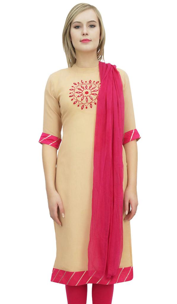 Atasi Readymade Beige Georgette Long Churidar Straight Cut Casual Salwar Suit -