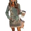 Women's Fashion V-Neck Long Sleeve Drawstring With Pocket Floral Print Casual Dresses
