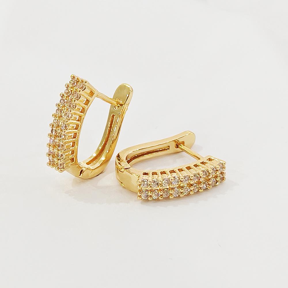 Korean Dongdaemun Copper U-Shaped Zirconia Earrings: Double Row Full Diamond Design, Creative Personality Ear Jewelry Copper Zirconia Earrings