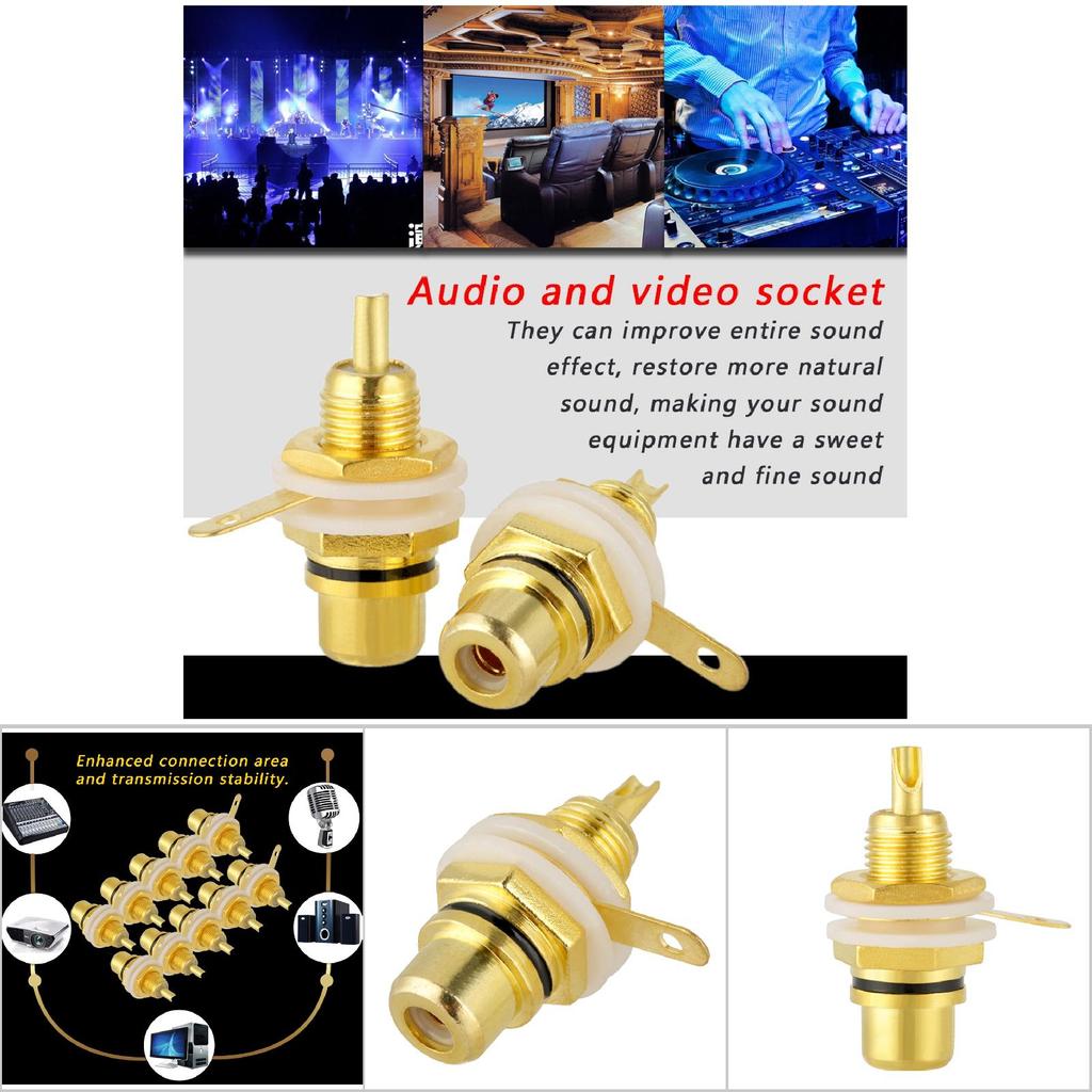 10pcs Gold Plated RCA Jack Terminal Female Socket HIFI Audio Connector (Black)