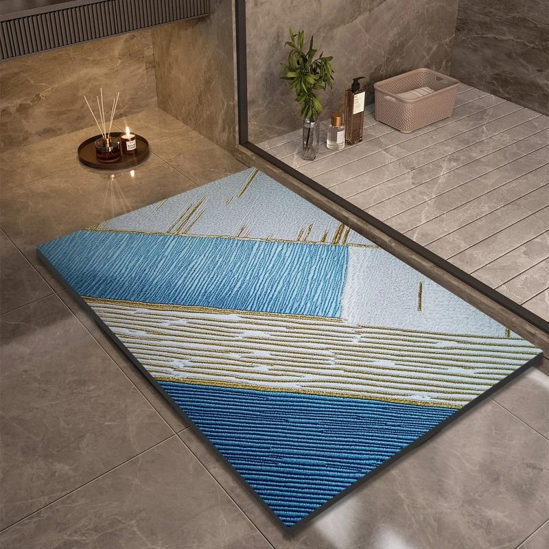 Blue Geometric Pattern Carpet Bathroom Absorbent Anti Slip Rug Dirt Resistant Wear-resistant Entrance Door Mat
