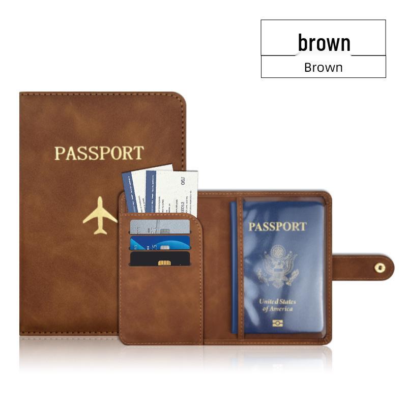 Leather Passport Holder with Airplane Buckle & Multi-Card Slots - PU Passport Protection Set