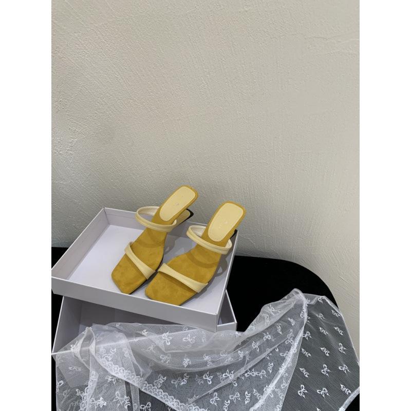 Simple and versatile temperament cool slippers women's 2025 summer new wear soft bottom fashionable and elegant slope heel one-word drag women