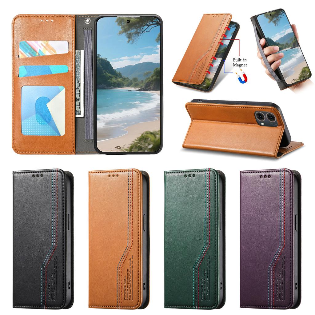 Multifunktionales Vintage-Luxus-Etui für Motorola Moto E15/G05/G15/G75/G85...Ständer + Kartenfach + Rutschfeste Handschlaufe | Wildleder & Leder (4 Farben)