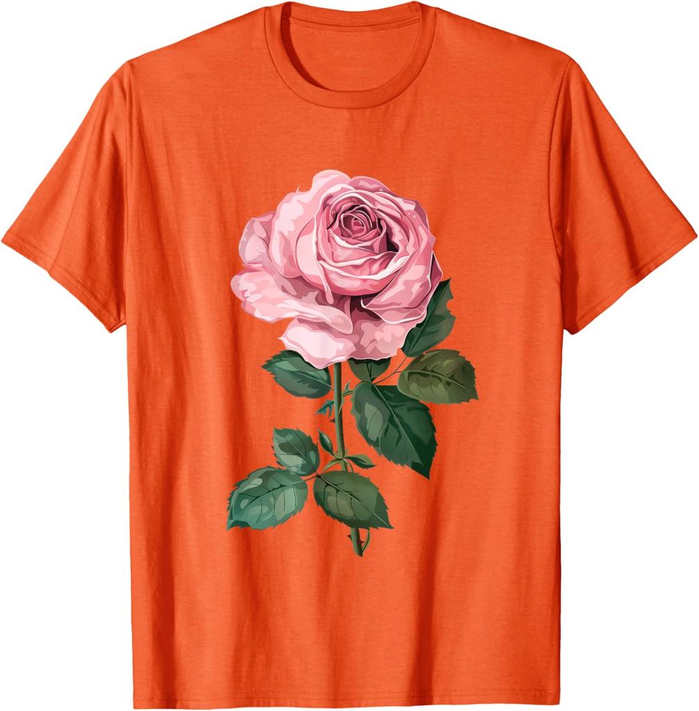 Pink Rose Flower Graphic Print Men's Cotton Casual Daily T-Shirt Soft Short Sleeve Tee