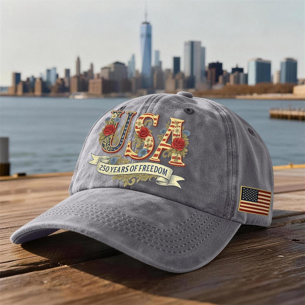 Unisex USA 250th Anniversary Printed Distressed Washed Baseball Cap | Patriotic Vintage Hat For Celebrations