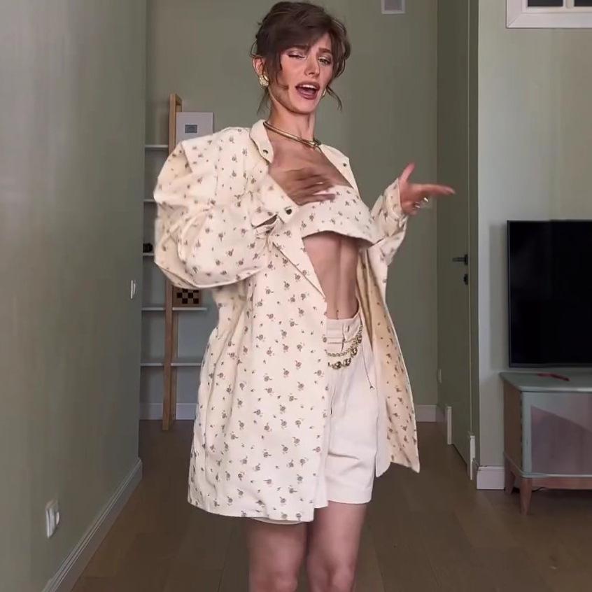 Women's Floral Tie-up Suit Jacket for Work and Casual Wear