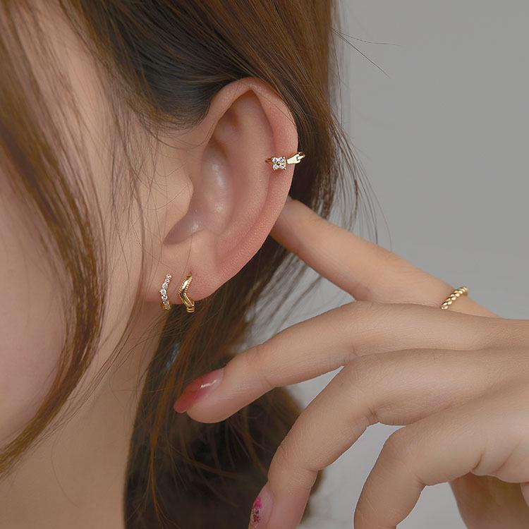 18k Silver Ear Cuffs & Cartilage Studs: Korean Style Women's Earrings