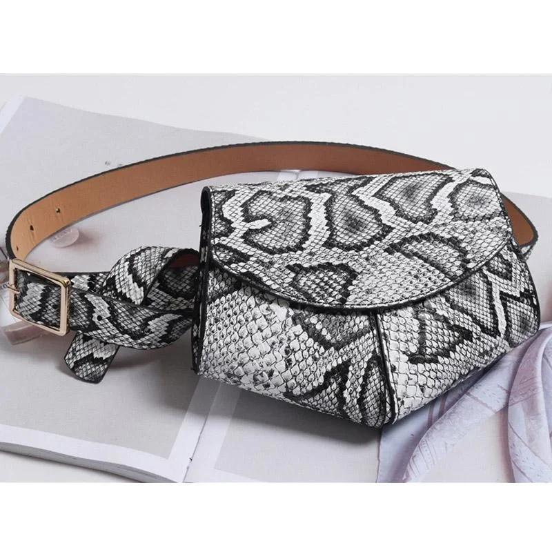 Fashionable Small Waist Bag Versatile Women Small Delicate Snake Skin Decorative Belt Saddle Bag Fashionable Sweater Belt Trendy
