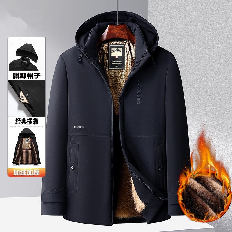 Winter Dad Fleece Thickened Warm Padded Jacket Father Loose Padded Jacket Men Middle-aged Middle-aged and Long Pie Overcome Cotton