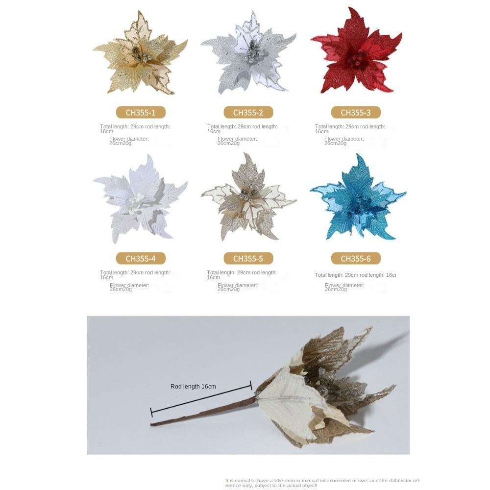 New 26cm Poinsettia Glitter Flower DIY Fake Flowers Christmas Flowers Large Wedding Decor Xmas Tree Decorations