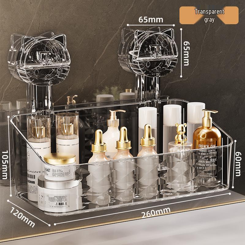 

Acrylic Bathroom Organizer: Suction Cup Tray for Cosmetics & Washbasin Storage колір ясно сірий