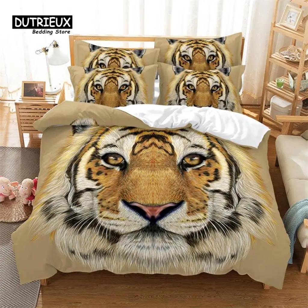 White Tiger Bedding Set 3Pcs Duvet Cover Soft Comfortable Breathable For Bedroom Guest Room Decor