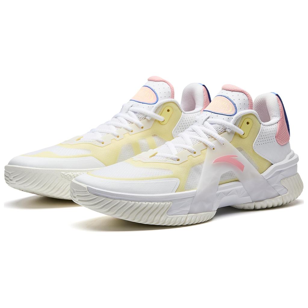 New Anta Space 5 Anti-Slip And Wear-Resistant Anti-Rollover Low-Top Basketball Shoes Men's White Yellow Pink 912521606Q-1