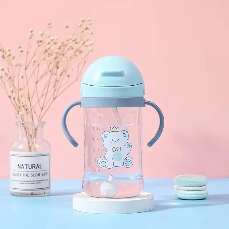 350ml Baby Bottles Drinking Cup Feeding Bottle with Straw Gravity Ball Wide-Caliber Kids Drinking Milk Water Dual-Use Bottle Hot