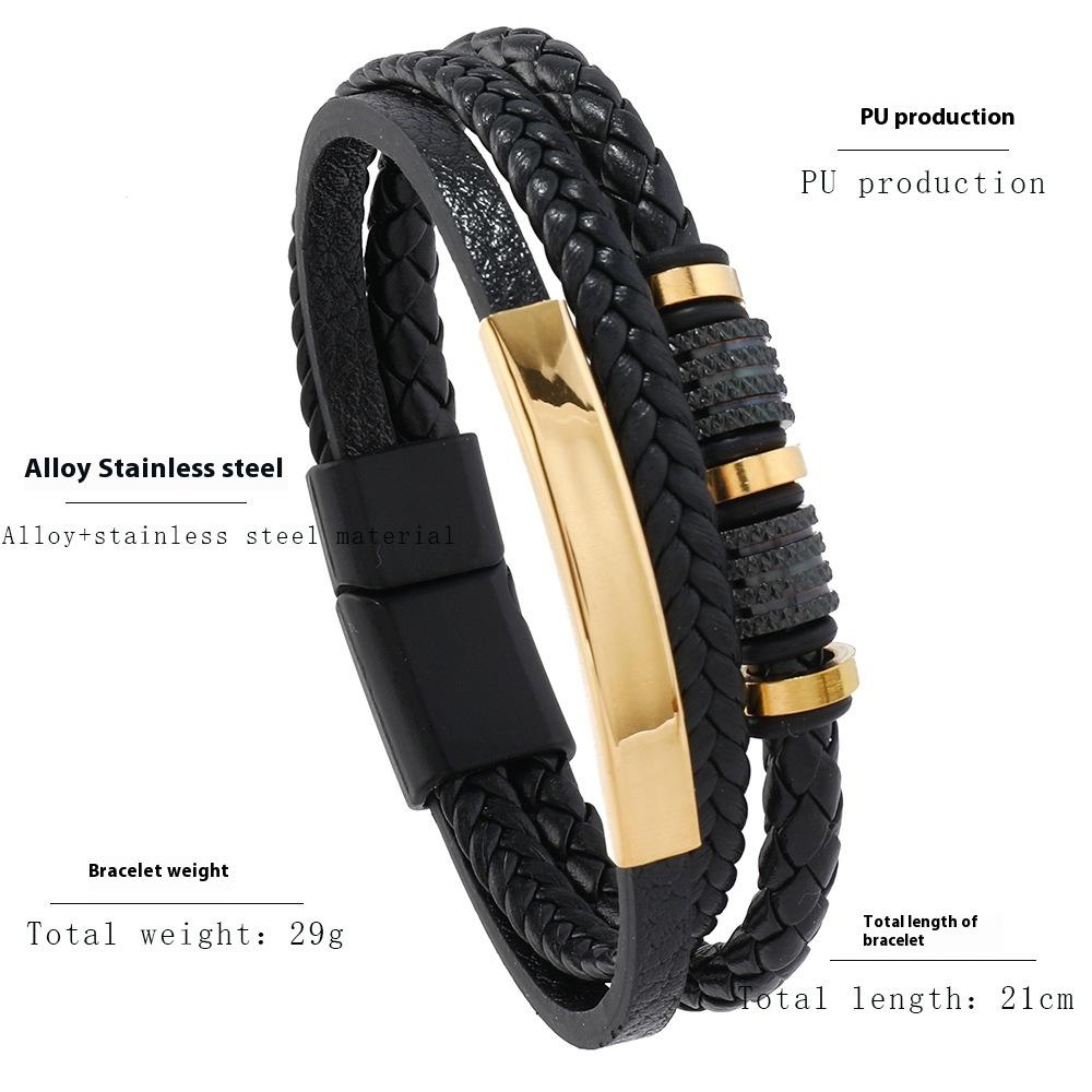 Creative Woven Leather Leather Rope Leather Bracelet Personalized Fashion Titanium Steel Accessories Bracelet Magnetic Buckle