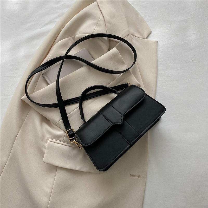 Stylish Solid Color Minimalist Texture Handbag 2023 Urban Simple Shoulder Crossbody Bag чёрный
