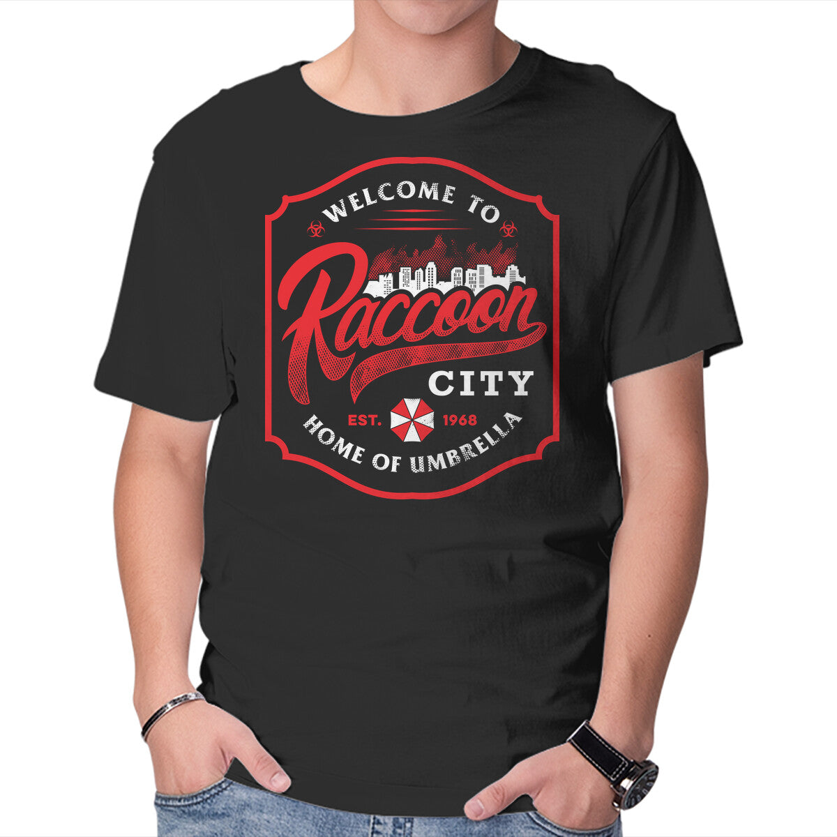 Unisex Crew Neck T-Shirt Raccoon City Graphic Short Sleeve Casual Tee L