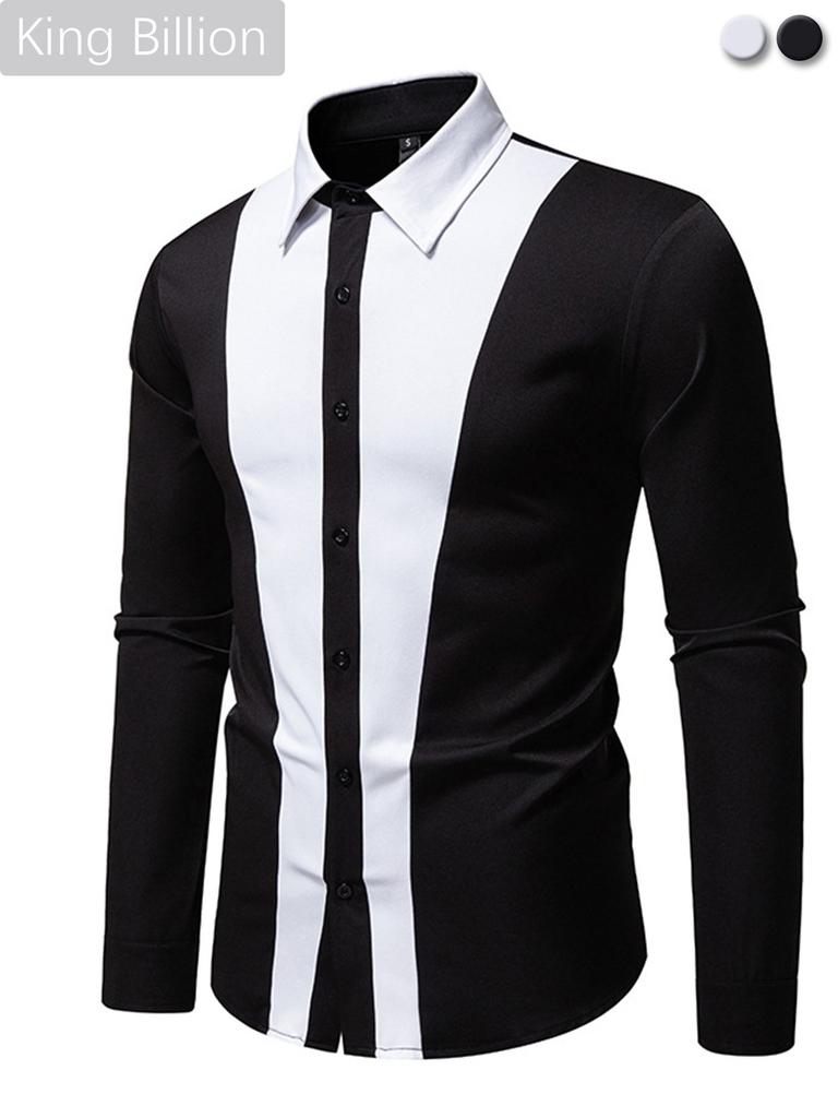 Camisa Social Masculina com Painel de Contraste Manga Longa Casual Formal Top para Homens Primavera Outono Multicolorido Moda Masculina Blusa
